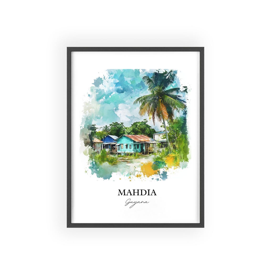 Mahdia Guyana Watercolor Rustic Riverside House Palms Poster - Image 2