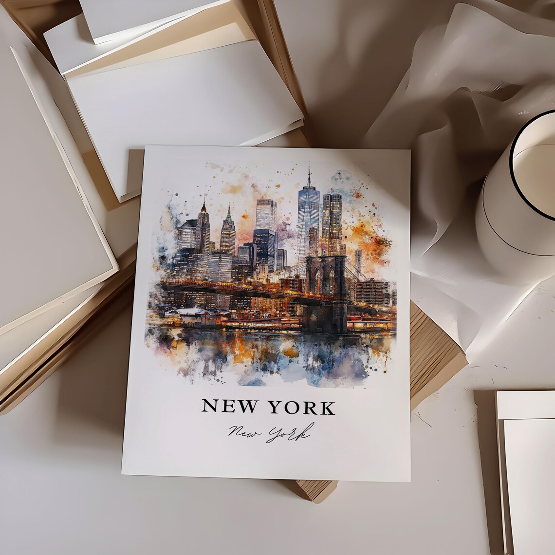 New York City Watercolor Travel Poster, Manhattan - Image 2