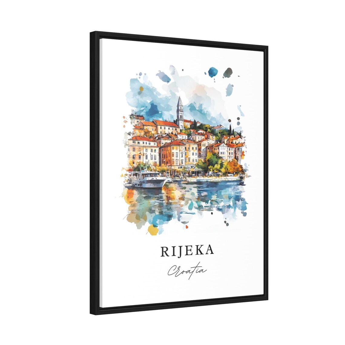Rijeka Croatia Harbor Boats Waterfront Watercolor Travel Poster - Image 2