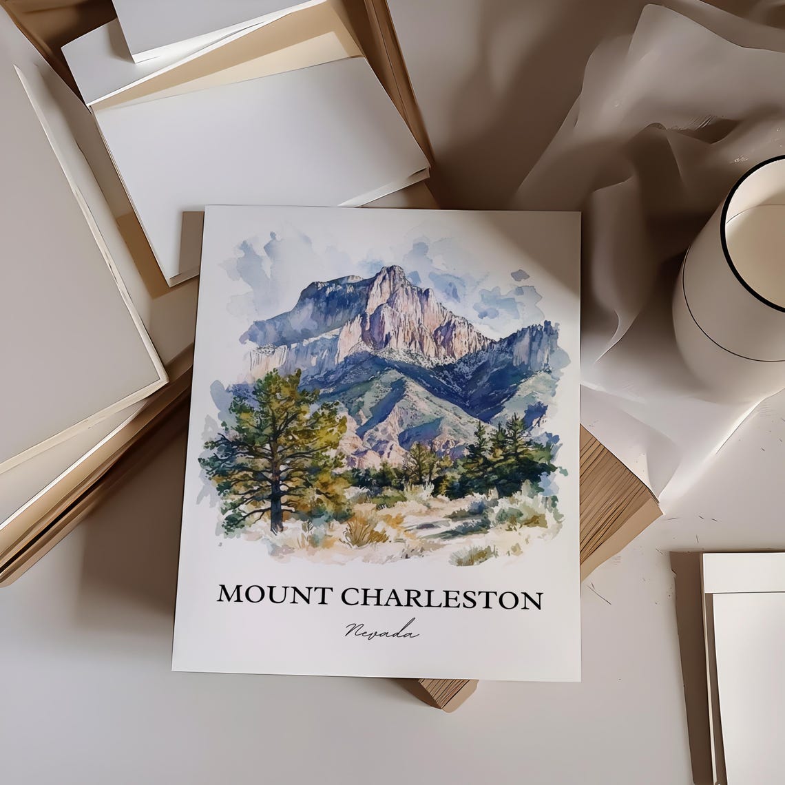 Mount Charleston Nevada Rugged Peak Desert Watercolor Poster - Image 5