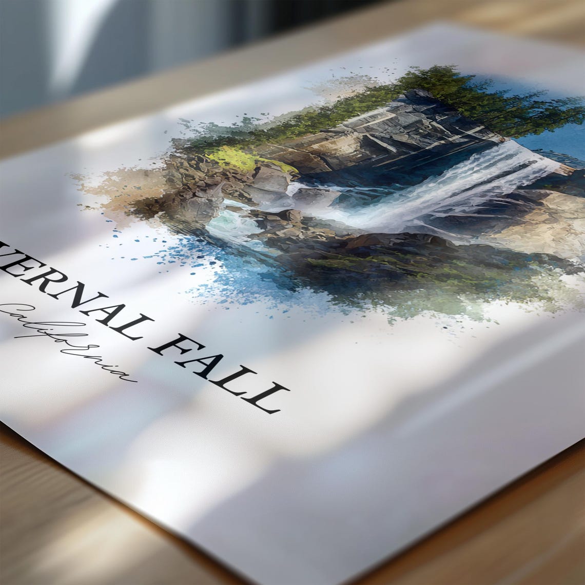 Vernal Fall California Granite Cliff Waterfall Watercolor Poster - Image 6