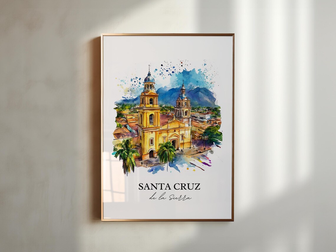 Santa Cruz de la Sierra Watercolor Cathedral Mountain View Poster - Image 2