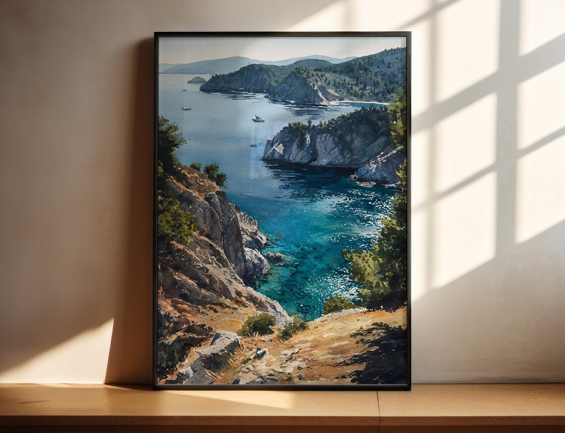 Skopelos Watercolor Art Print, Greece Travel Poster