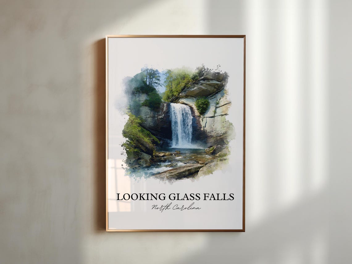 Looking Glass Falls North Carolina Roadside Ledge Watercolor Poster - Image 3