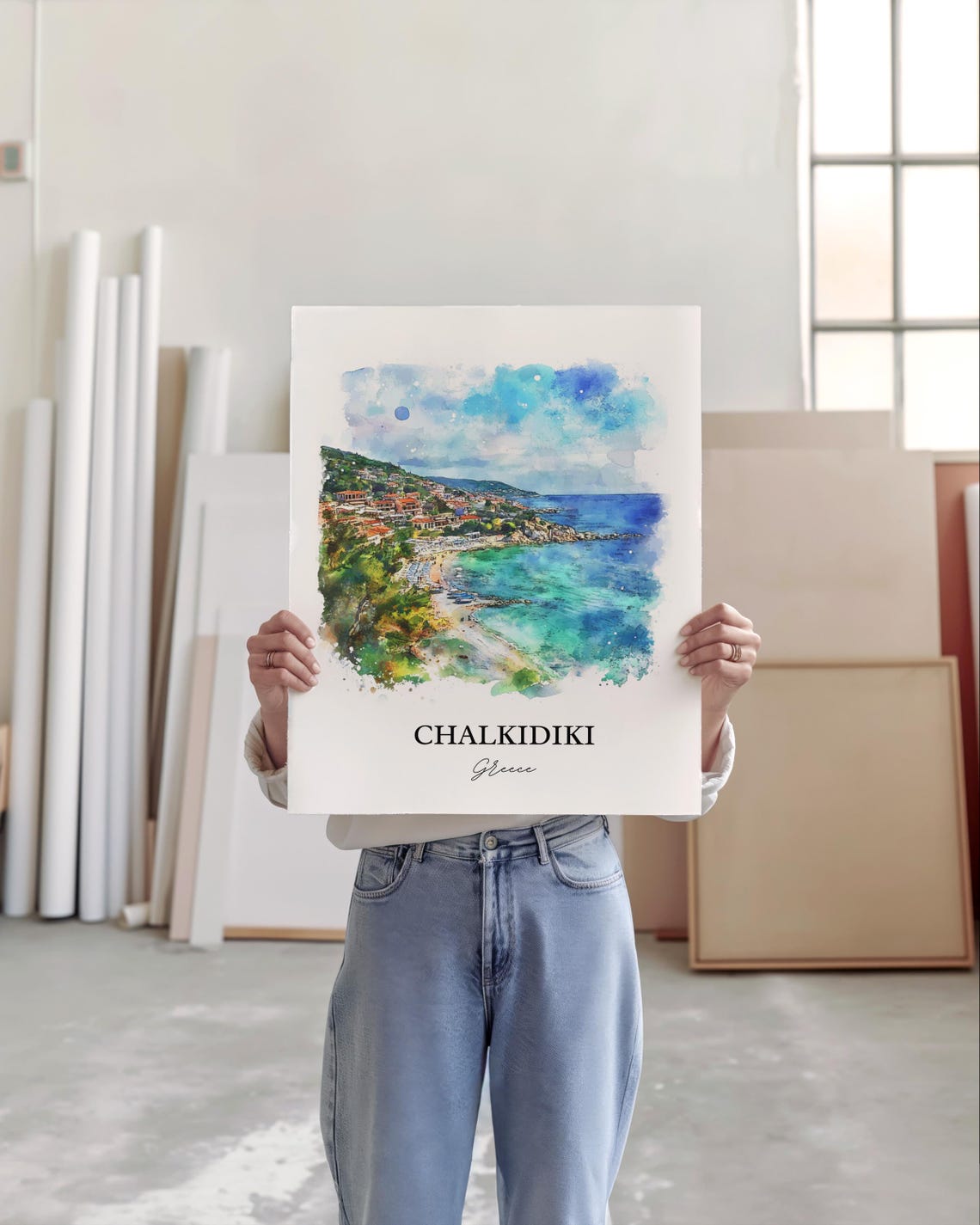 Chalkidiki Greece Coast Peninsula Beach Watercolor Travel Poster - Image 2