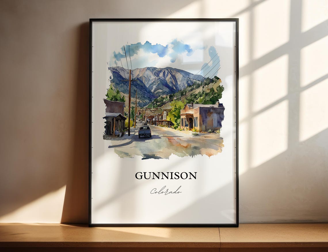 Gunnison Colorado Mountain Main Street Watercolor Travel Poster - Image 3