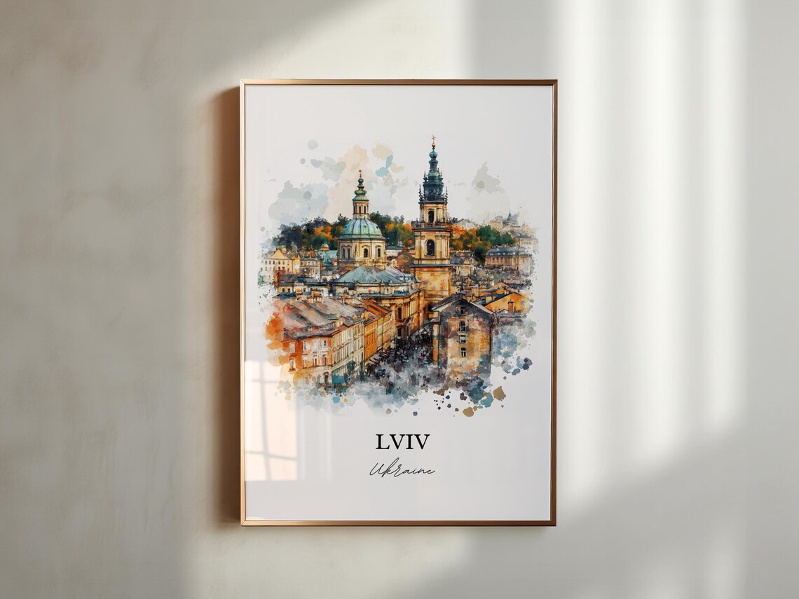 Lviv Ukraine Old Town Church Towers Watercolor Europe Travel Poster - Image 5