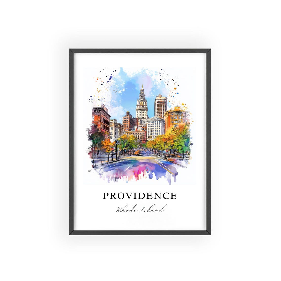 Providence Rhode Island Downtown Skyline Watercolor City Poster - Image 2