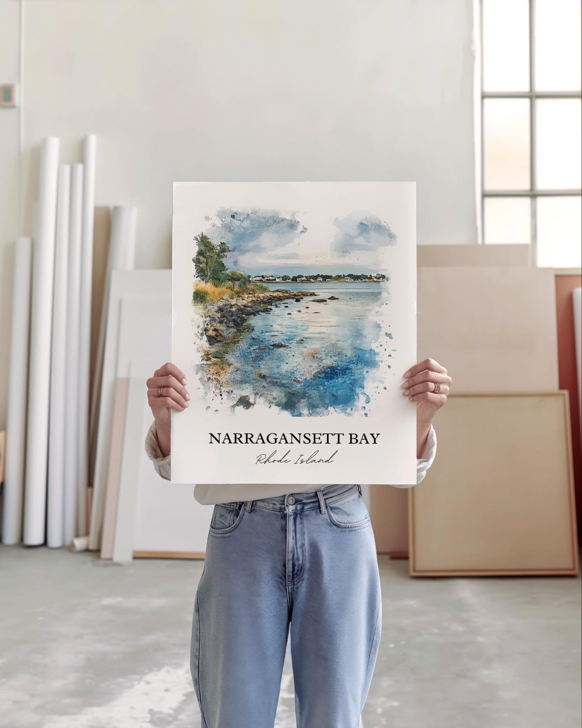 Narragansett Bay Rhode Island Rocky Shore Watercolor Coast Poster - Image 4