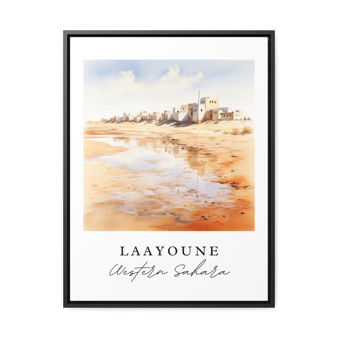 Laayoune Western Sahara Watercolor Of Desert Waterfront Town Poster - Image 2