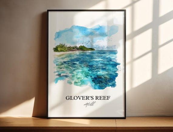 Glovers Reef Wall Art Belize Print Watercolor Gift Travel Poster Housewarming