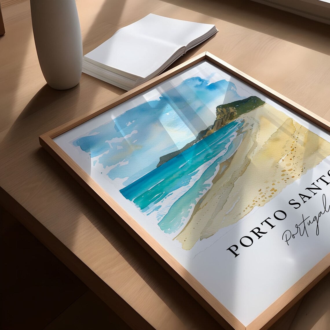 Porto Santo Portugal Golden Beach Watercolor Island Coast Poster - Image 5