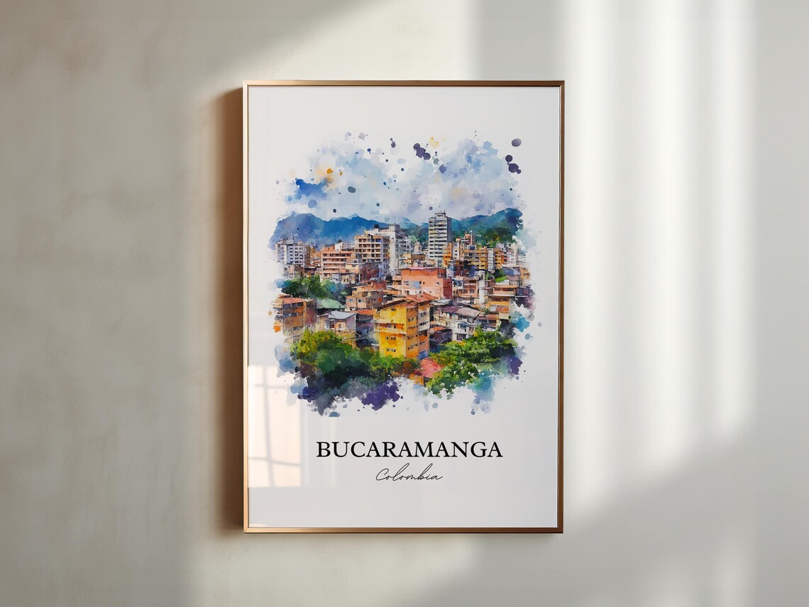 Bucaramanga Colombia City Skyline Blue Splash Watercolor Wall Art - Image 2