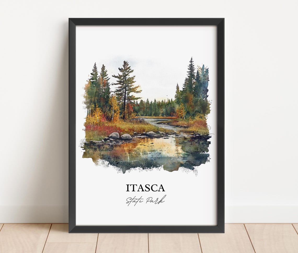 Itasca State Park Pine Forest Stream Watercolor Nature Art Poster