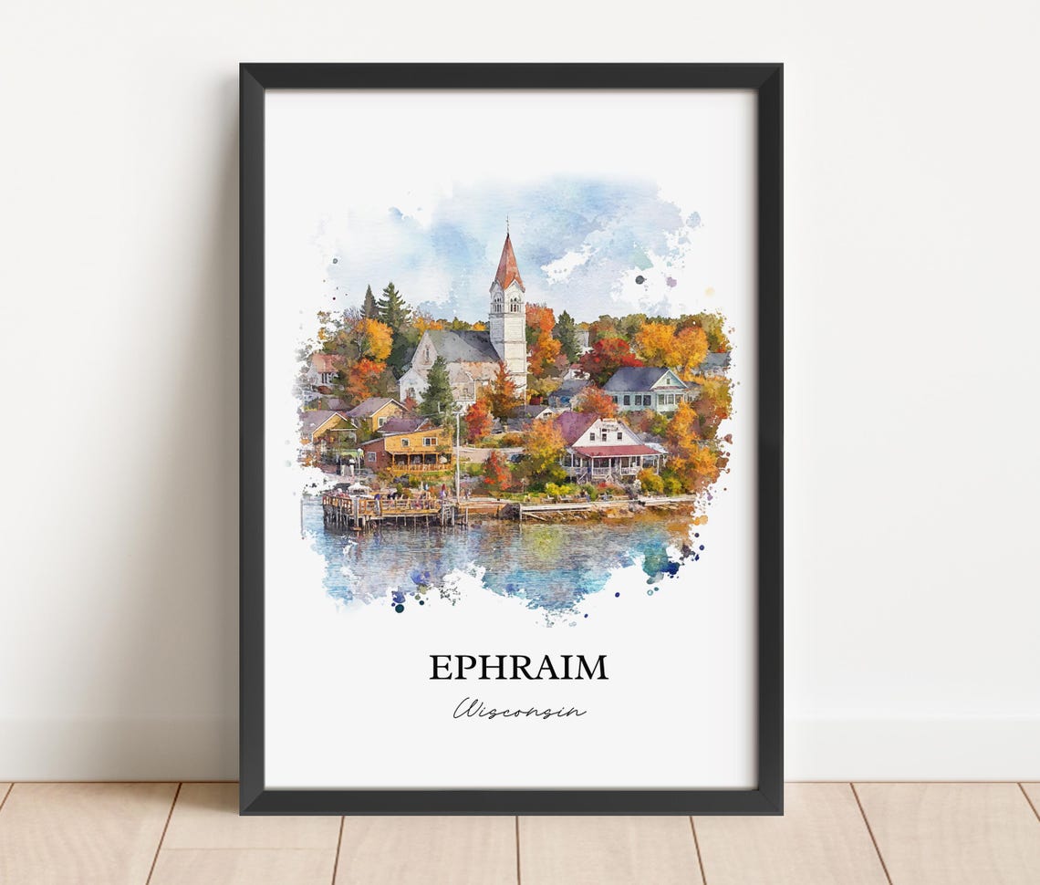 Ephraim Wisconsin Watercolor Autumn Waterfront Village Poster - Image 3