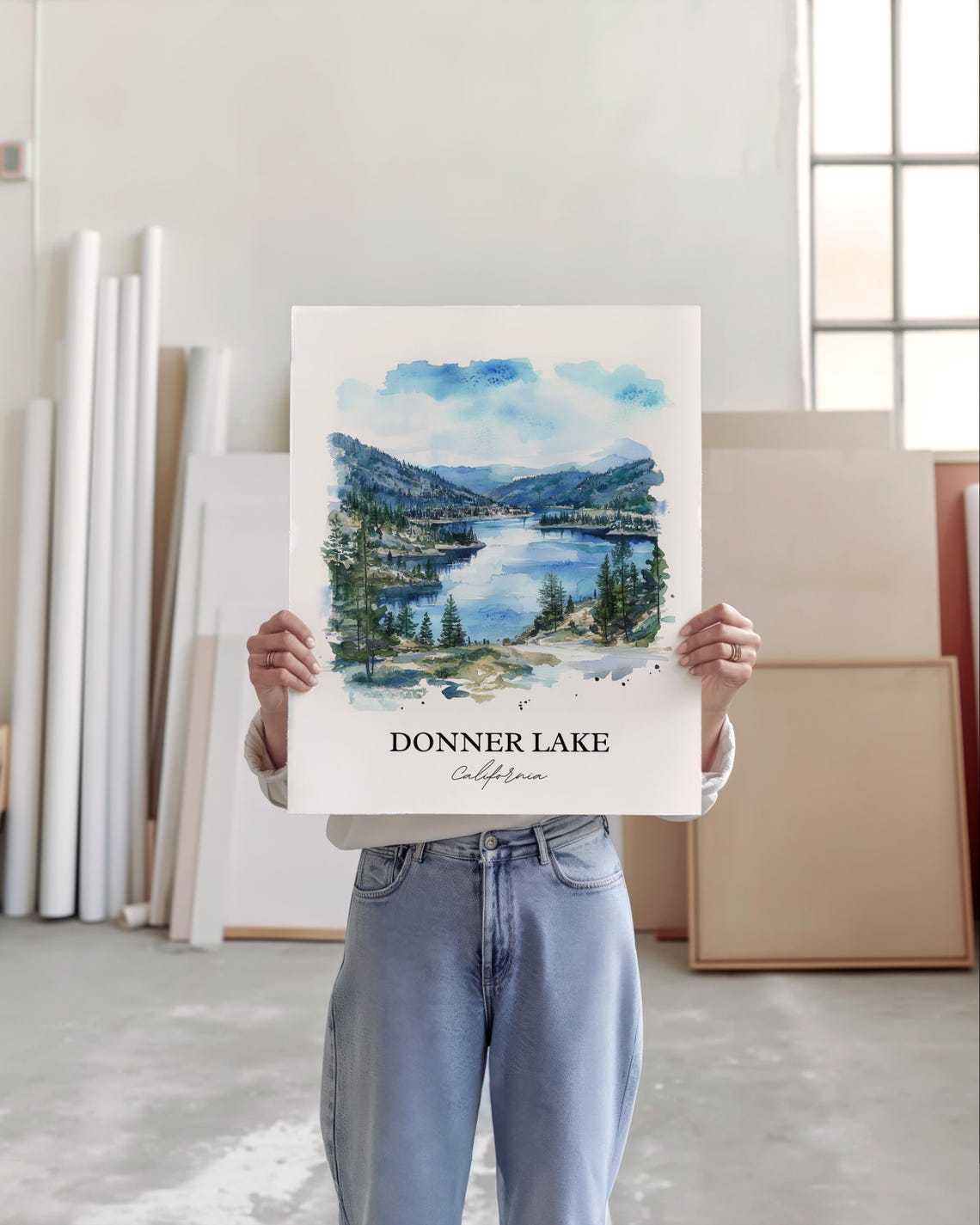 Donner Lake California Alpine Watercolor Mountain Landscape Poster - Image 4