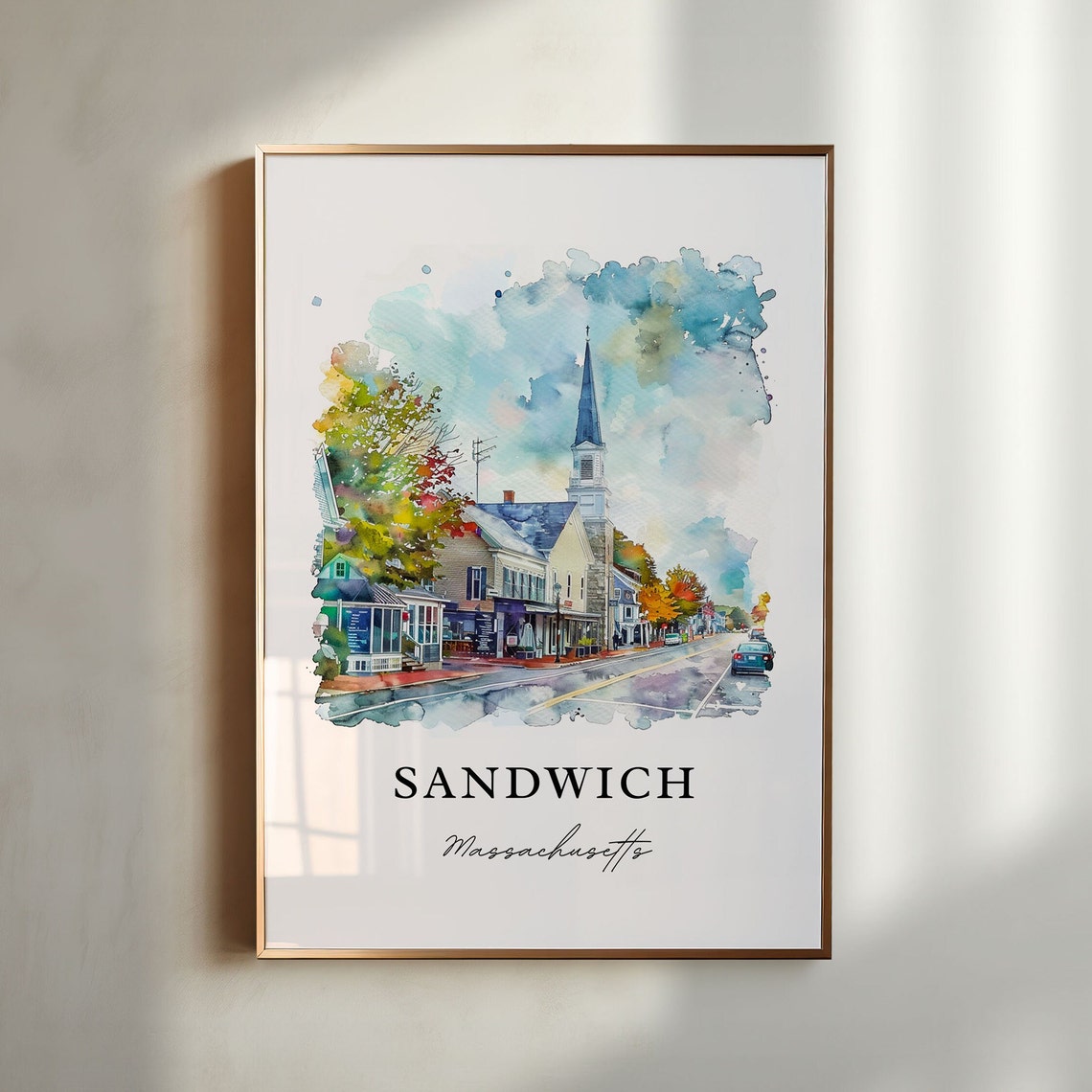 Sandwich Massachusetts Cape Cod Town Street Watercolor Poster