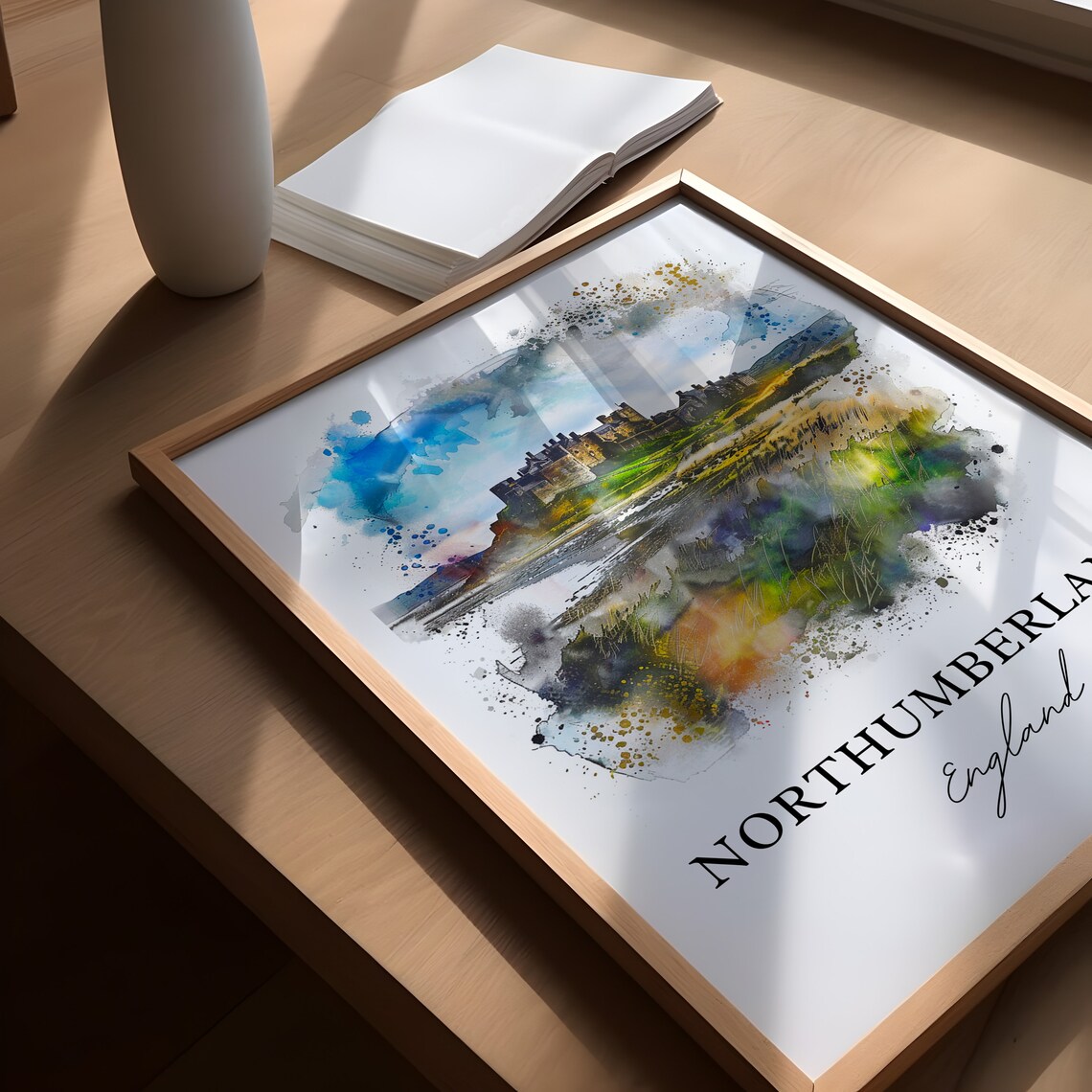 Northumberland England Watercolor Castle Hill Rugged Coast Poster - Image 5