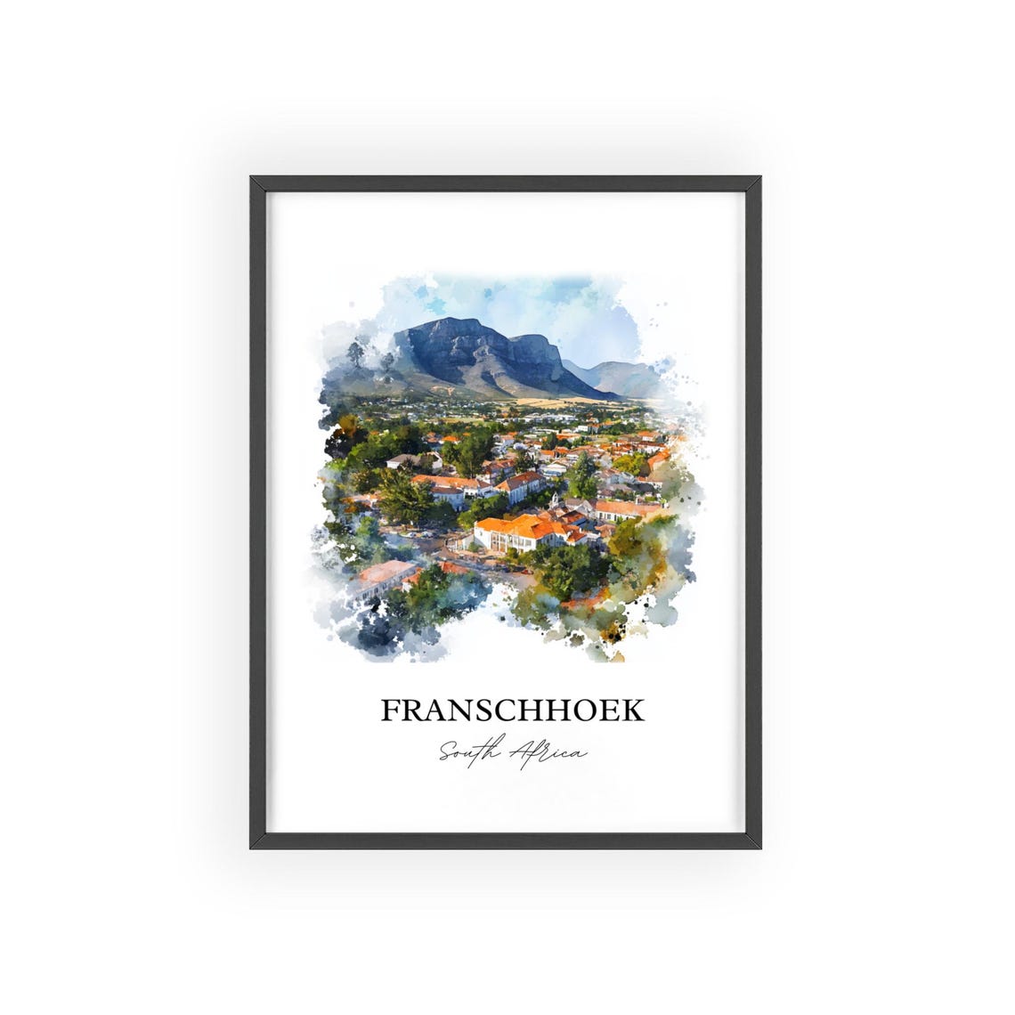 Franschhoek South Africa Mountain Valley Town Watercolor Poster - Image 2