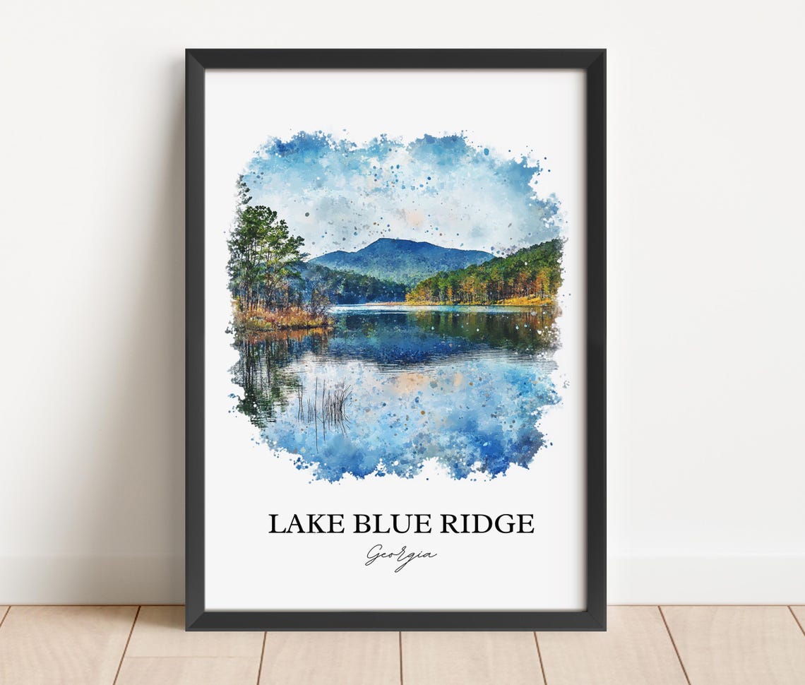 Lake Blue Ridge Georgia Mountain Lake Reflection Watercolor Poster - Image 2