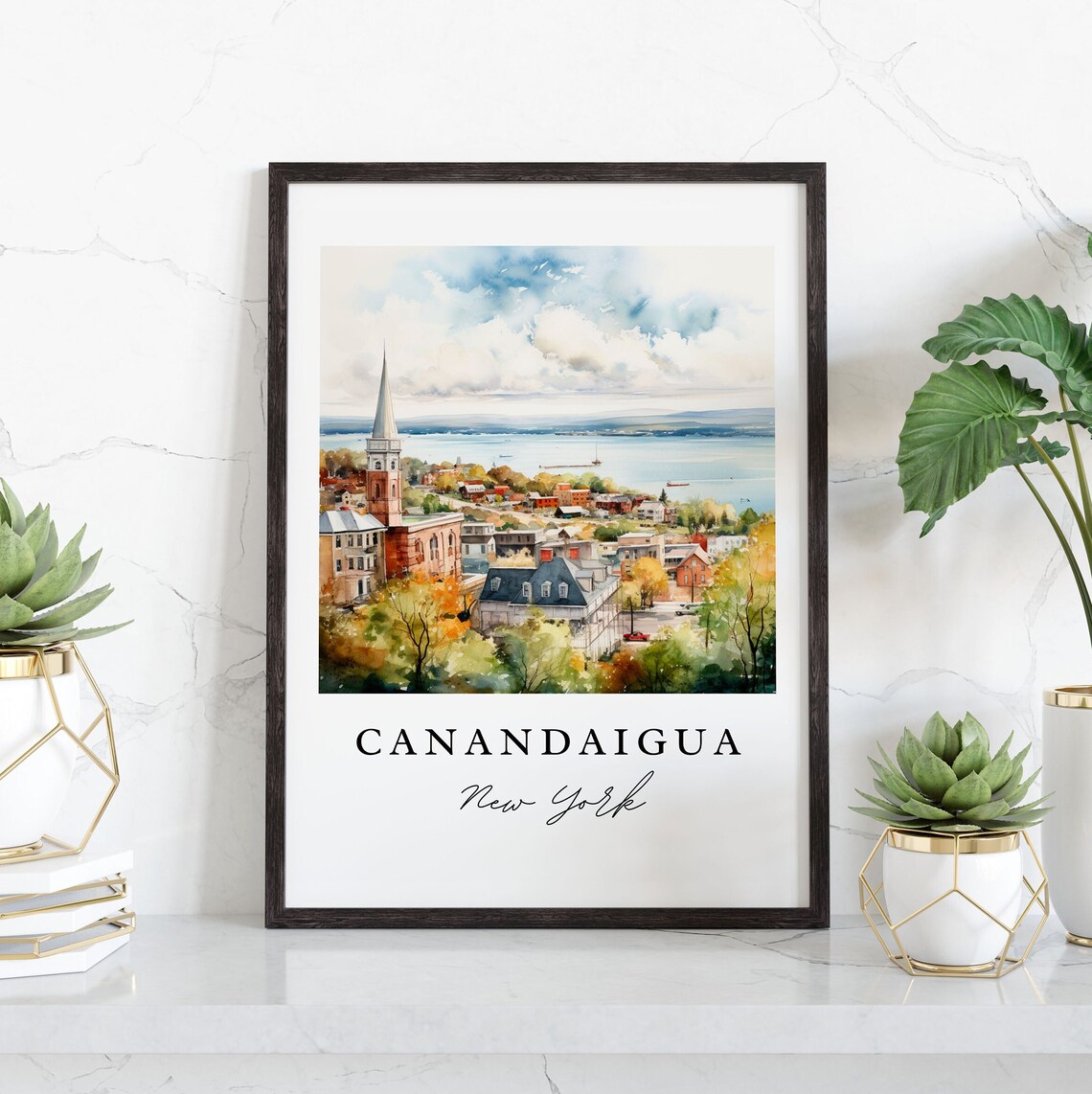 Canandaigua New York Finger Lakes Town Watercolor Lakeside Art Poster - Image 4