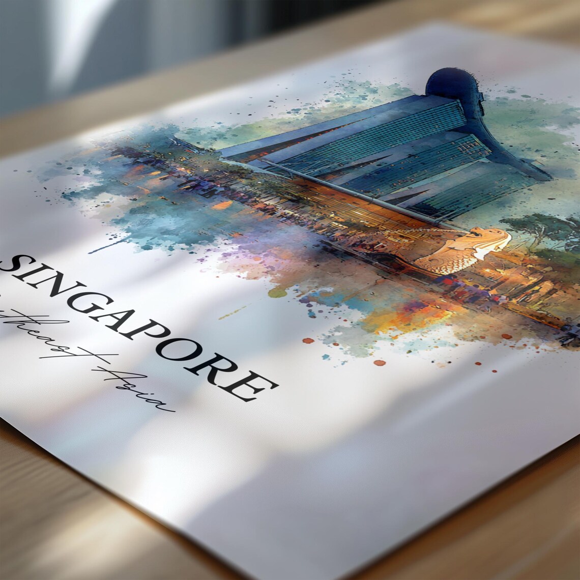 Singapore Watercolor Art Iconic Marina Bay Merlion Skyline Poster - Image 6