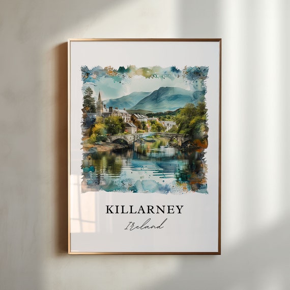 Killarney Ireland Watercolor Travel Poster, Art Print