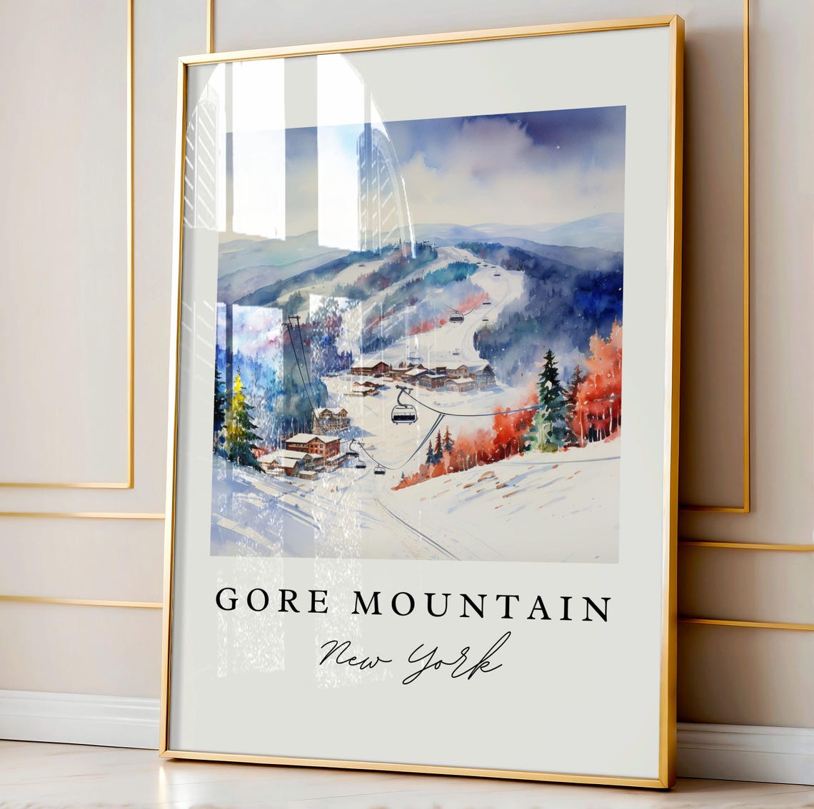 Gore Mountain New York Ski Resort Slopes Watercolor Winter Poster - Image 3
