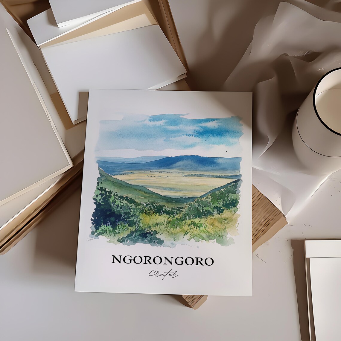 Ngorongoro Crater Watercolor Travel Poster - Image 2