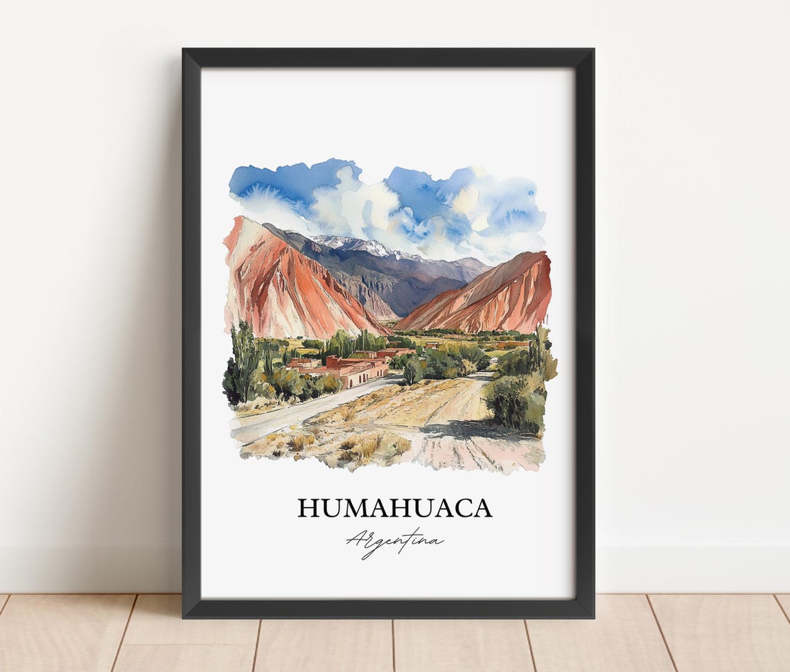 Humahuaca Argentina Red Rock Canyon Valley Village Watercolor Poster - Image 2