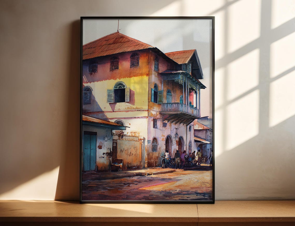 Ouidah Benin Historic Colonial Street Scene Watercolor Print