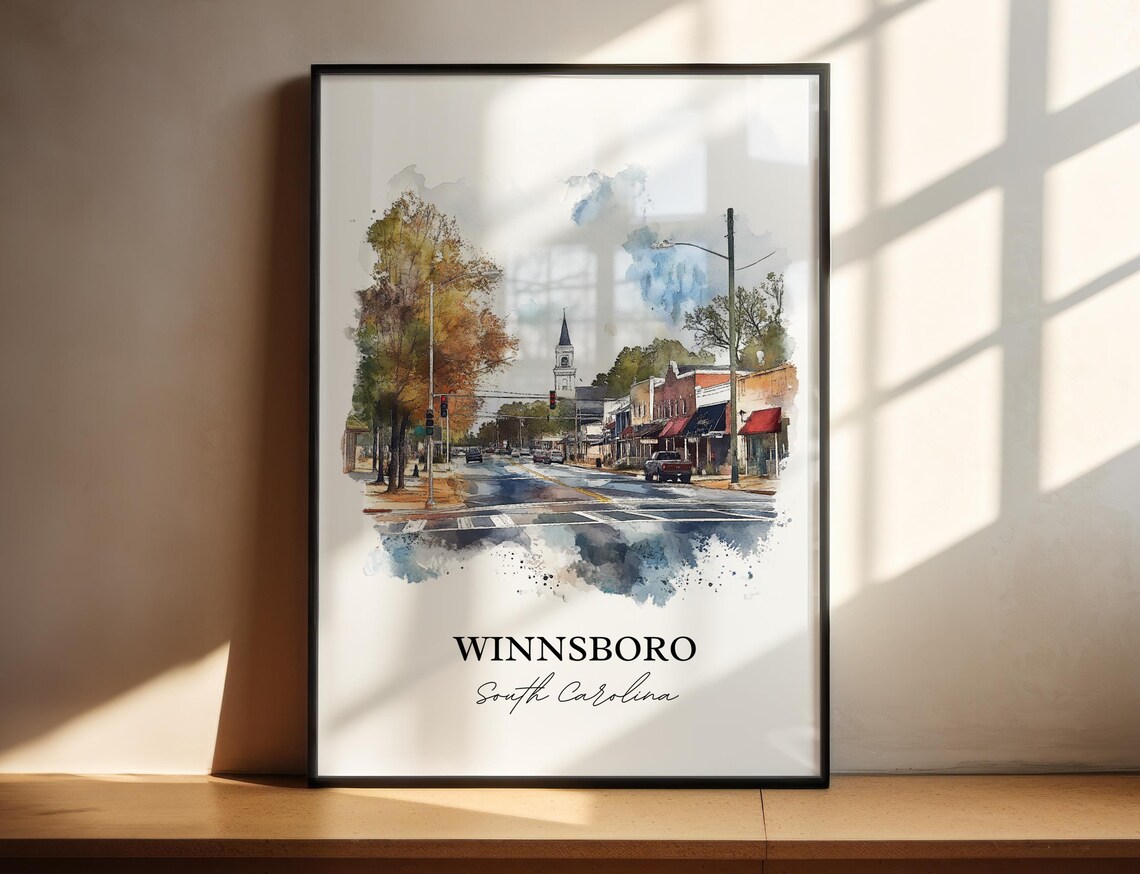 Winnsboro South Carolina Main Street Watercolor Travel Gift Poster