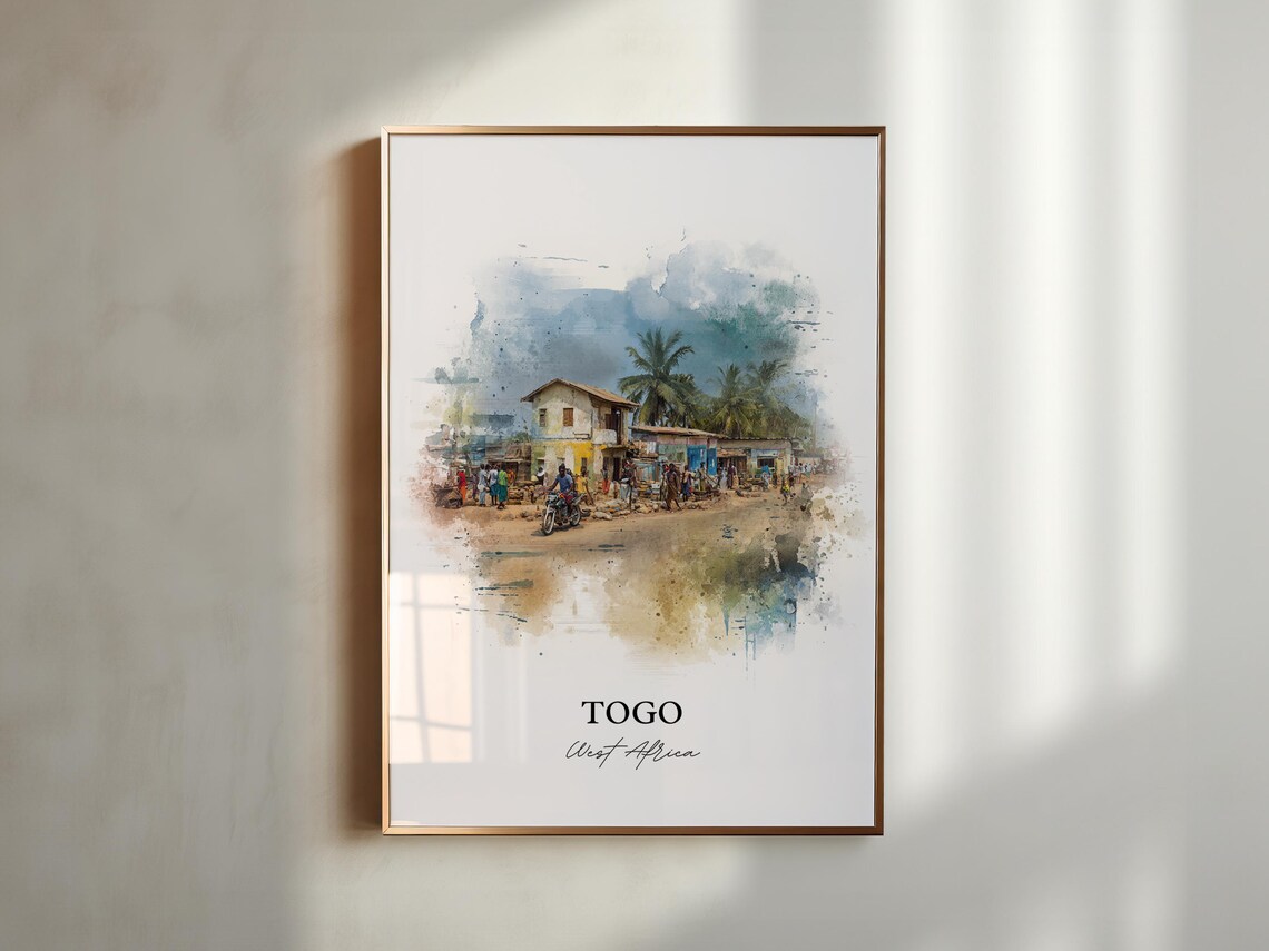 Togo West Africa Street Scene Watercolor Village Life Art Poster - Image 6