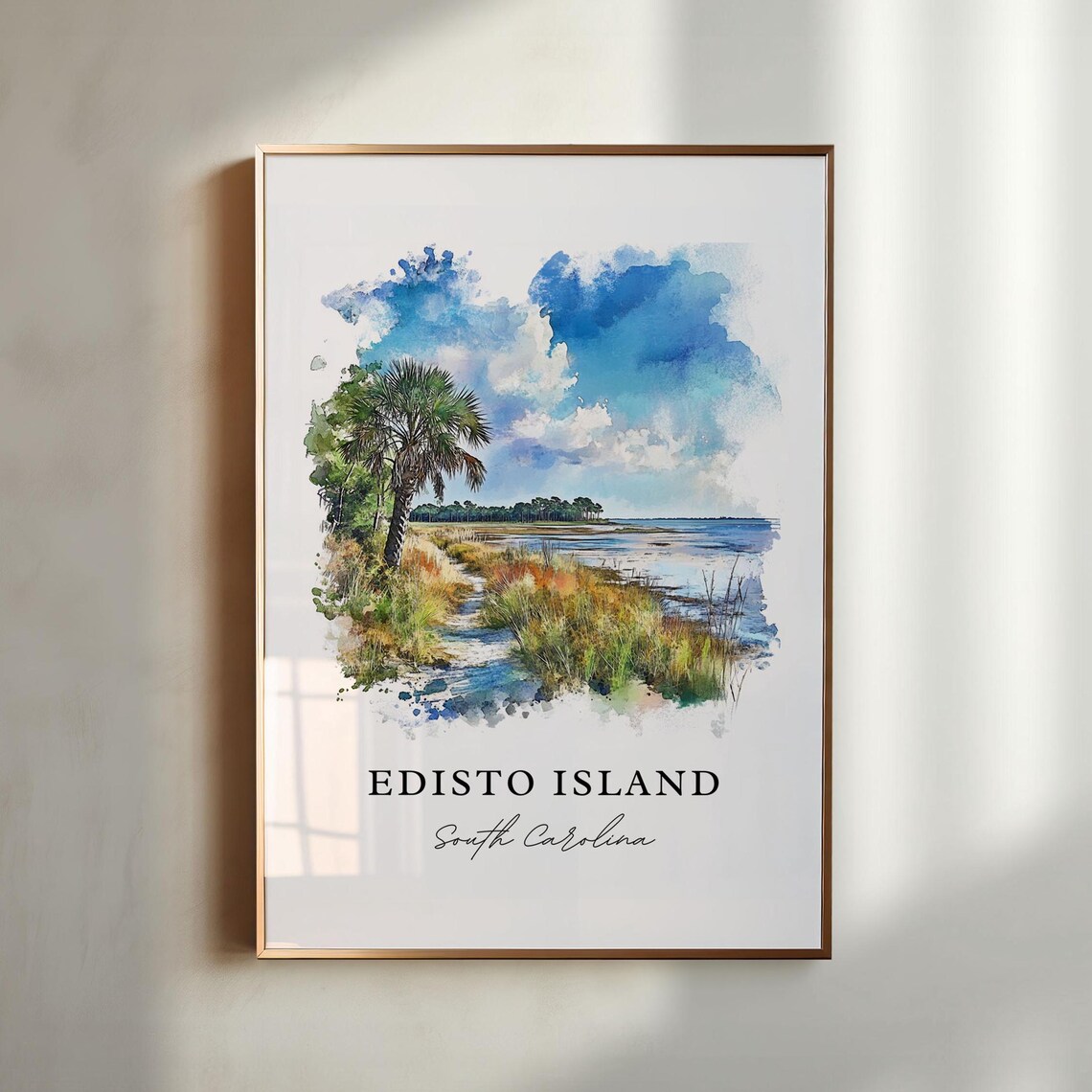 Edisto Island South Carolina Marsh Palm Shore Watercolor Poster