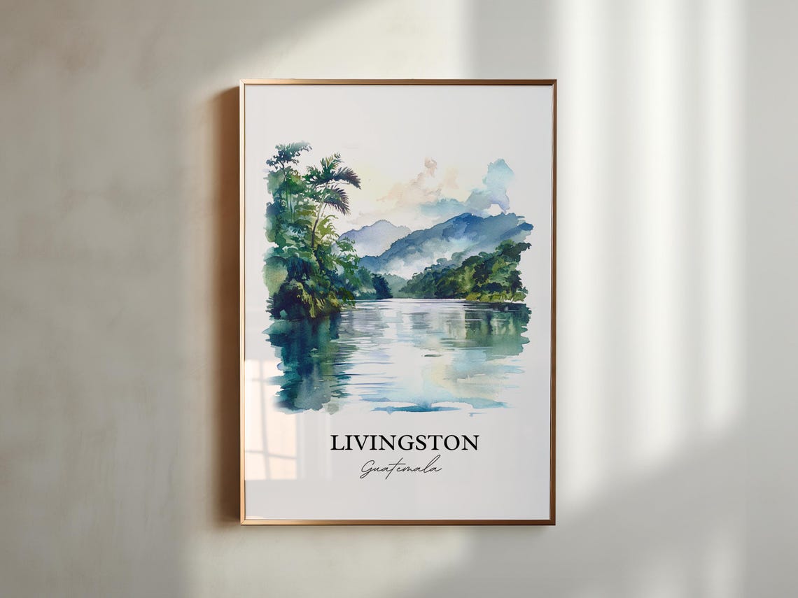 Livingston Guatemala Jungle River Palm Trees Watercolor Scenic Poster - Image 5