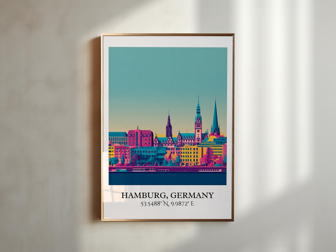 Hamburg Germany Harbor Skyline Churches Vibrant Travel Poster - Image 2