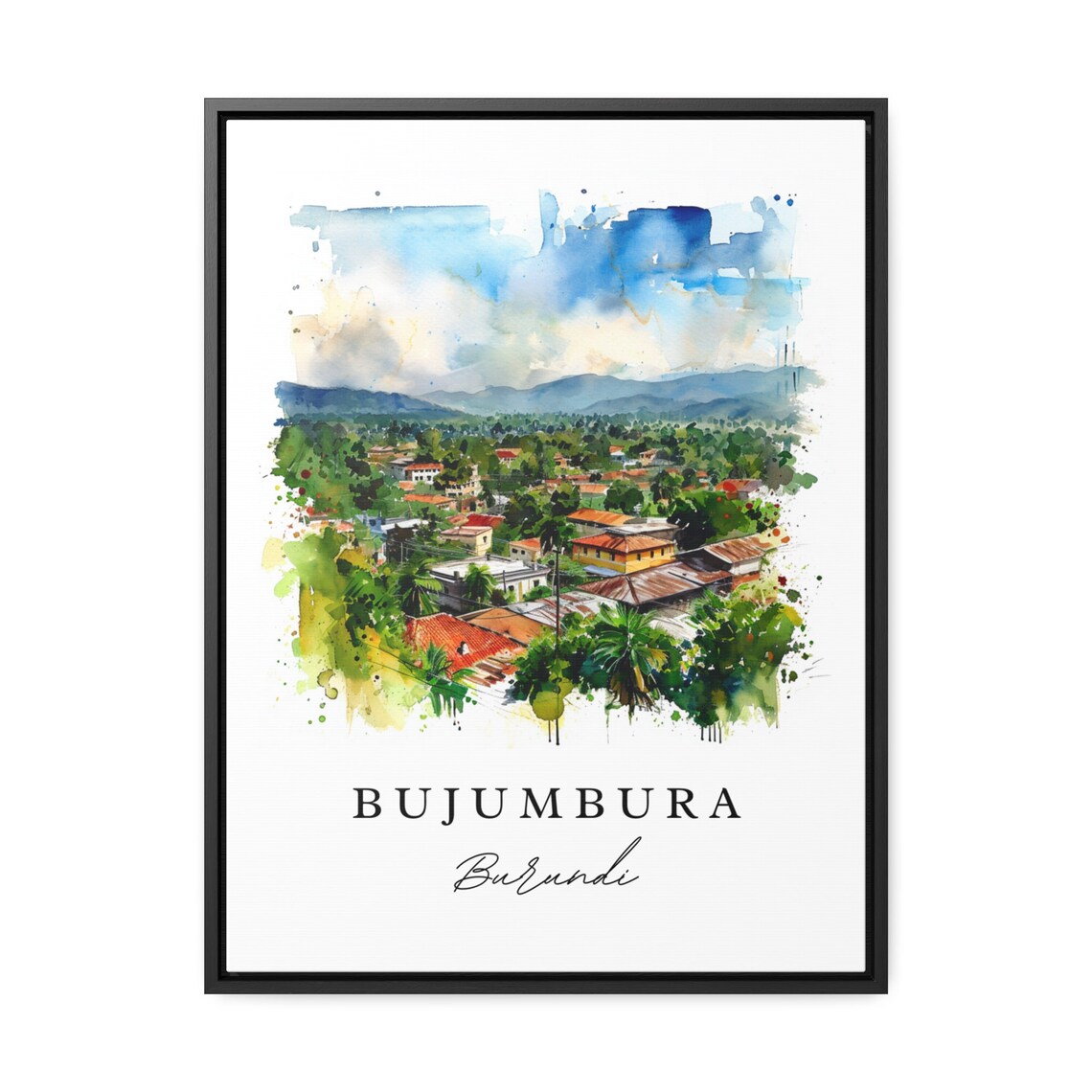 Bujumbura Burundi Lakeside City Panorama Watercolor Travel Poster - Image 2