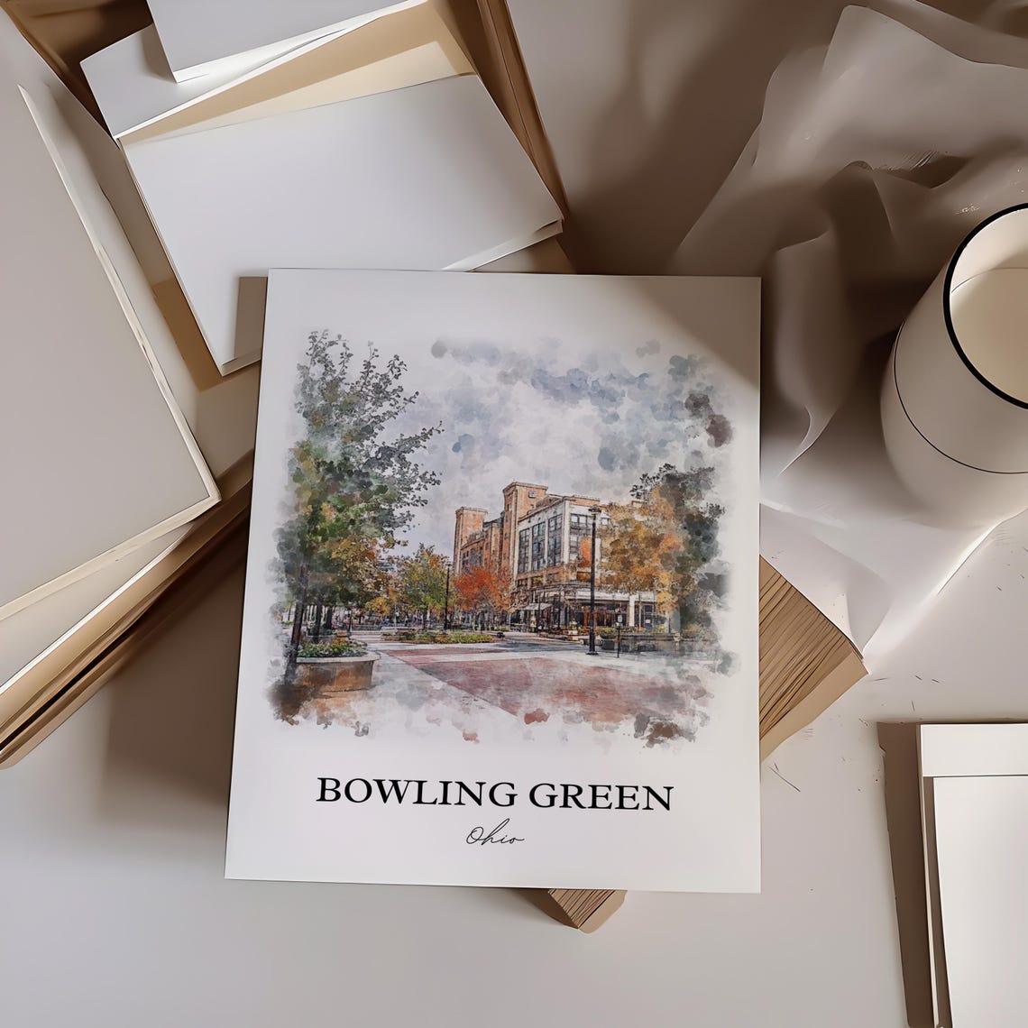 Bowling Green Ohio Downtown Plaza Watercolor Hometown Art Poster - Image 5