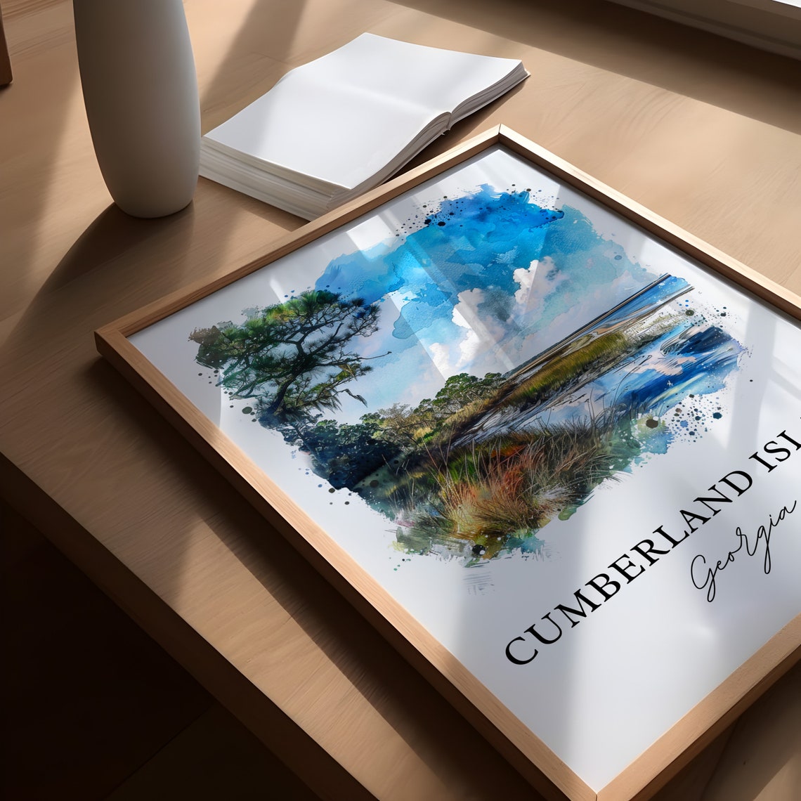 Cumberland Island Georgia Marsh Oak Tree Beach Watercolor Art Poster - Image 5