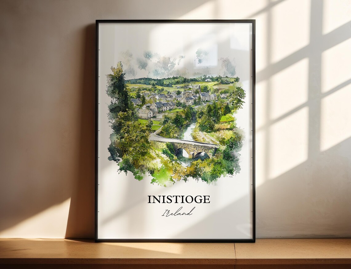 Inistioge Ireland Watercolor Village River Bridge Scenic View Poster