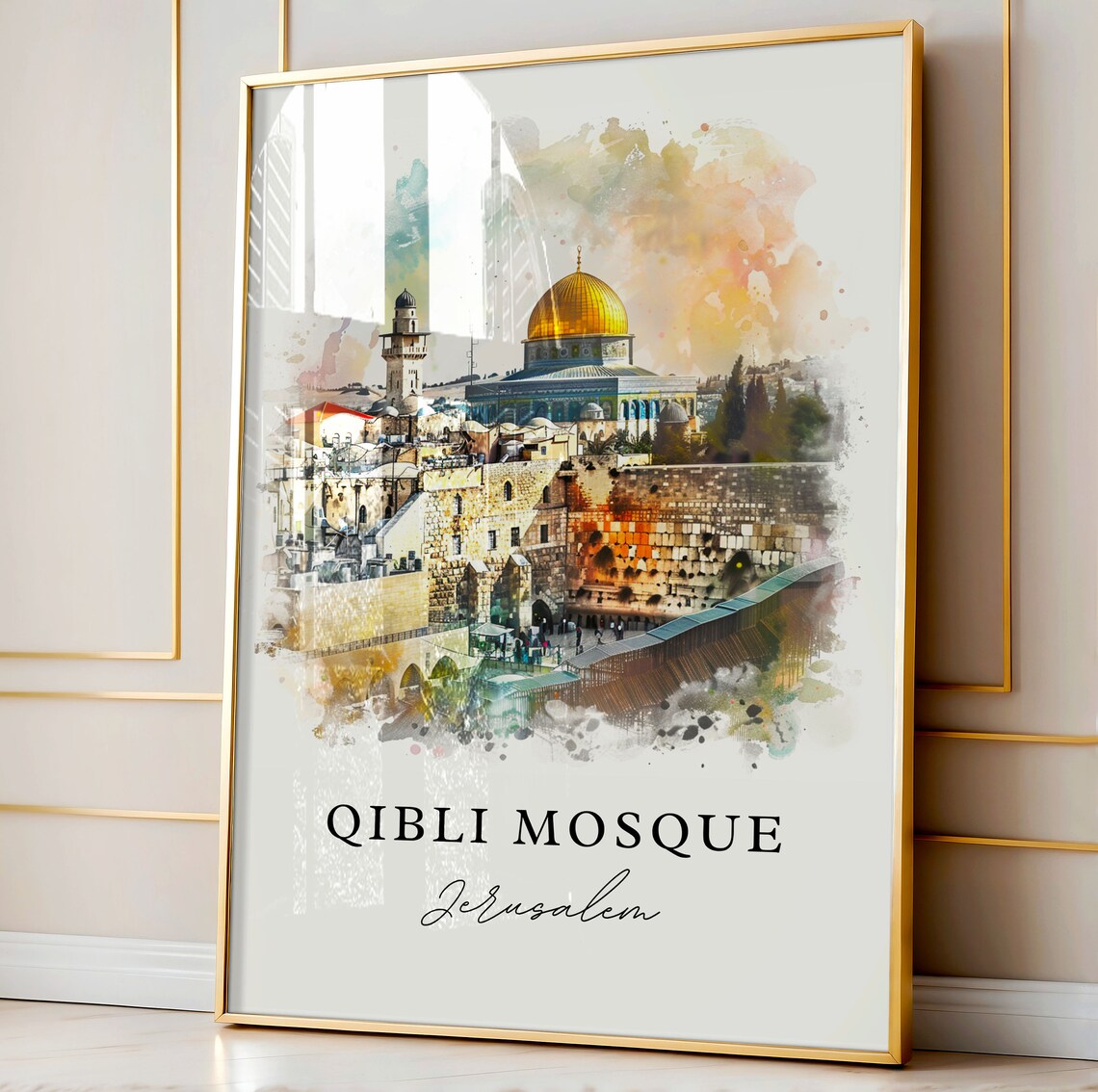 Qibli Mosque Jerusalem Watercolor Art Golden Dome Old City Poster - Image 4