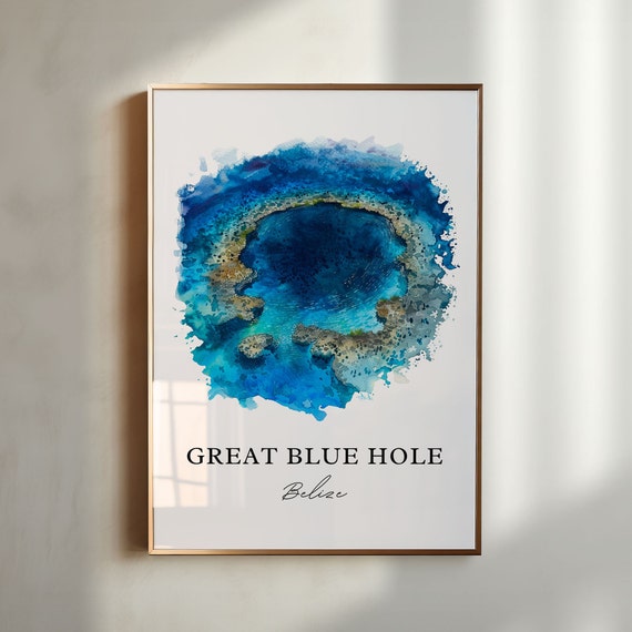 Great Blue Hole Art Great Blue Hole Print Great Blue Hole Belize Watercolor Belize Gift Travel Print Travel Poster Housewarming Gift