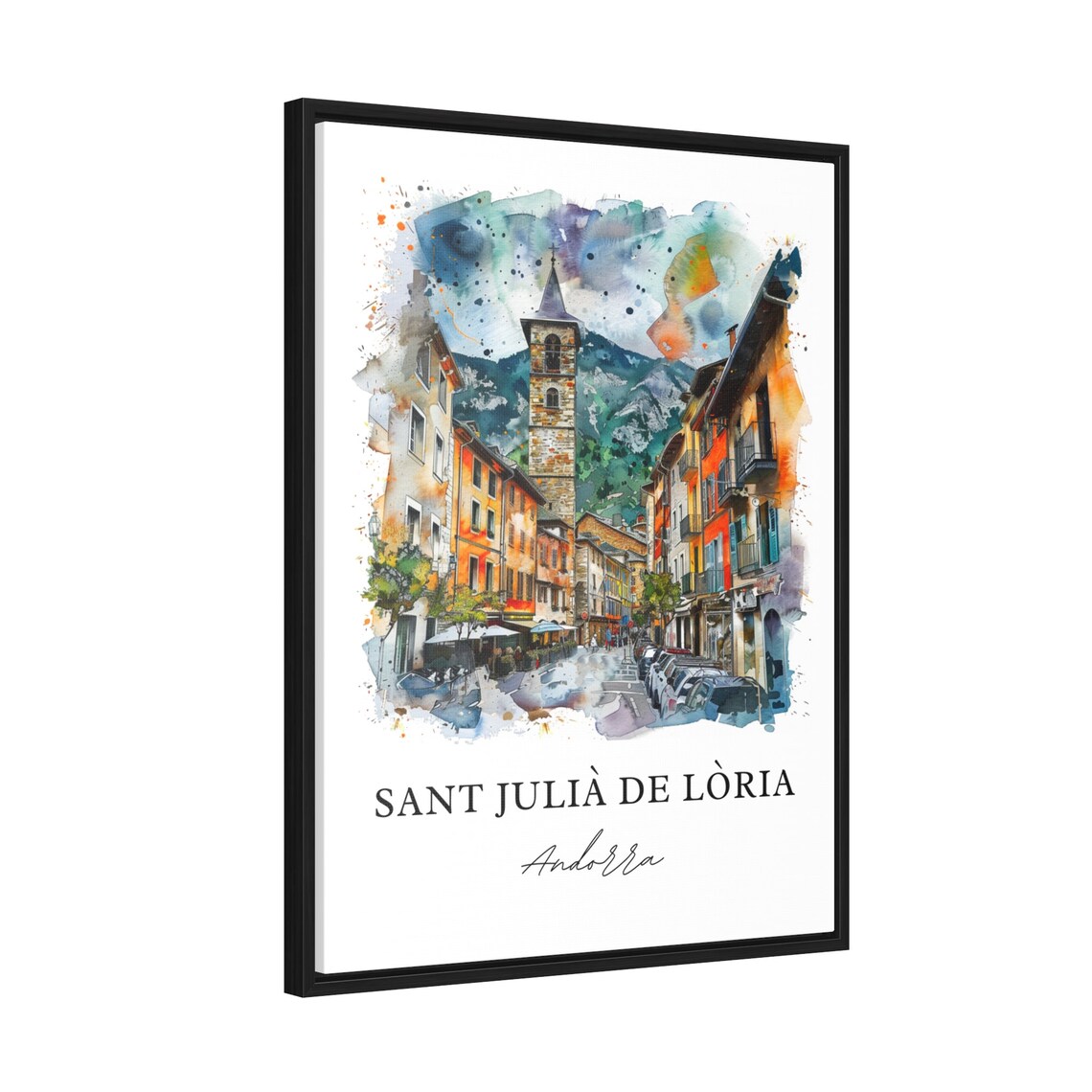 Sant Julia de Loria Andorra Mountain Town Watercolor Travel Poster - Image 2