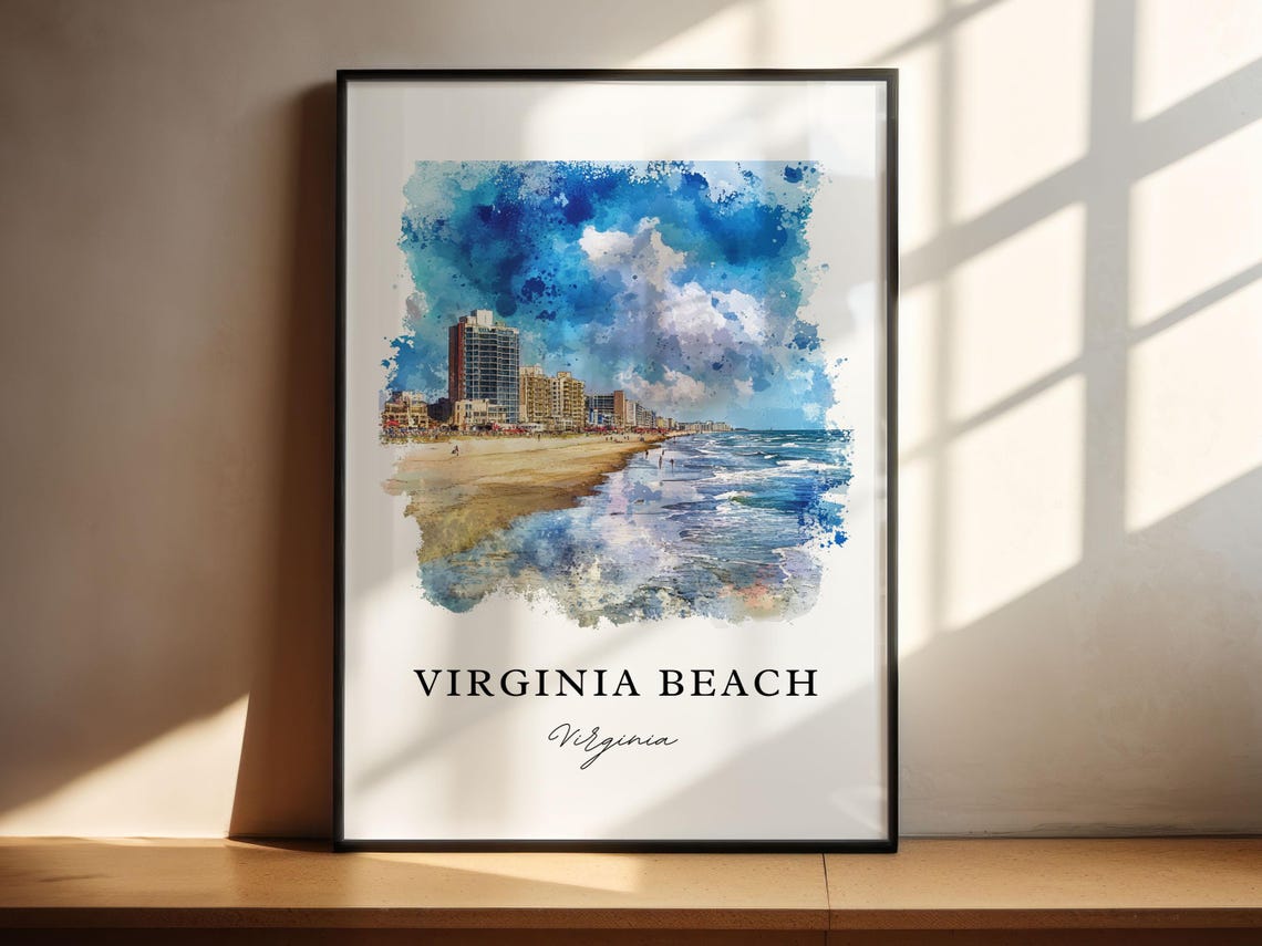 Virginia Beach Oceanfront Skyline Watercolor Coastal Travel Art Poster - Image 4