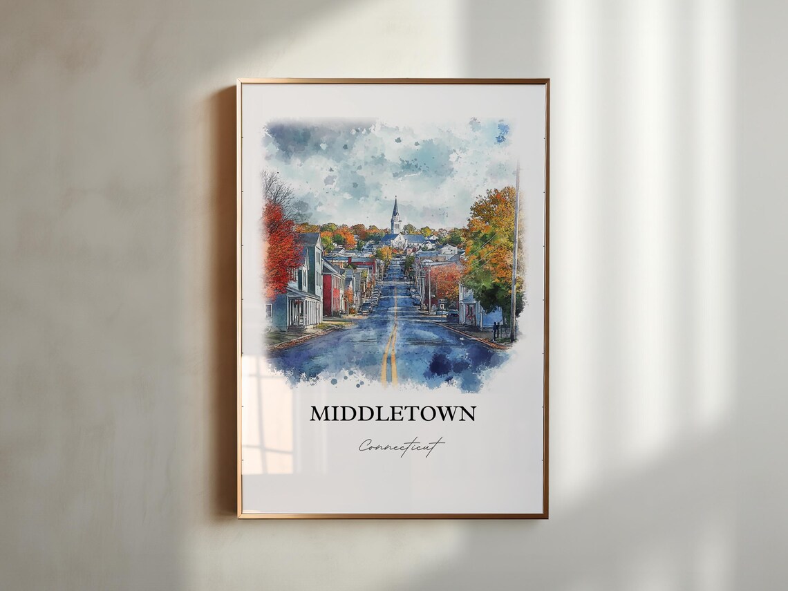 Middletown Connecticut Main Street Church Steeple Autumn Travel Poster - Image 2