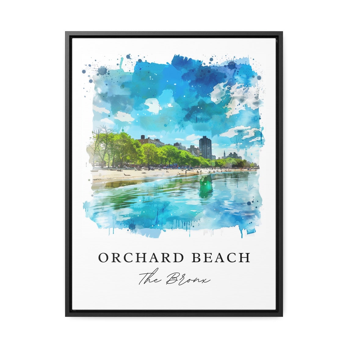 Orchard Beach The Bronx Waterfront Skyline Watercolor Poster - Image 3