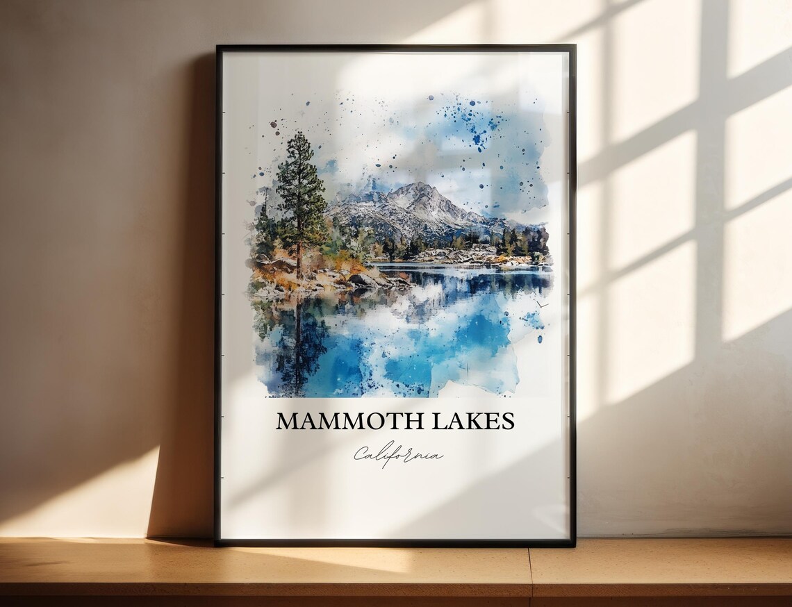 Mammoth Lakes California Alpine Lake Peak Watercolor Travel Poster