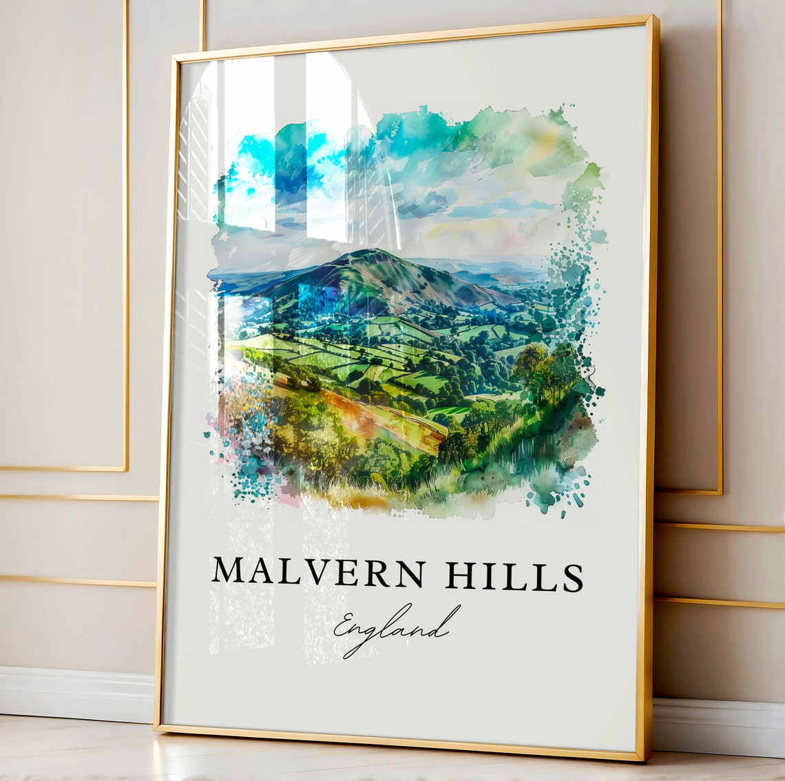 Malvern Hills England Rolling Green Hills Watercolor Travel Poster - Image 3