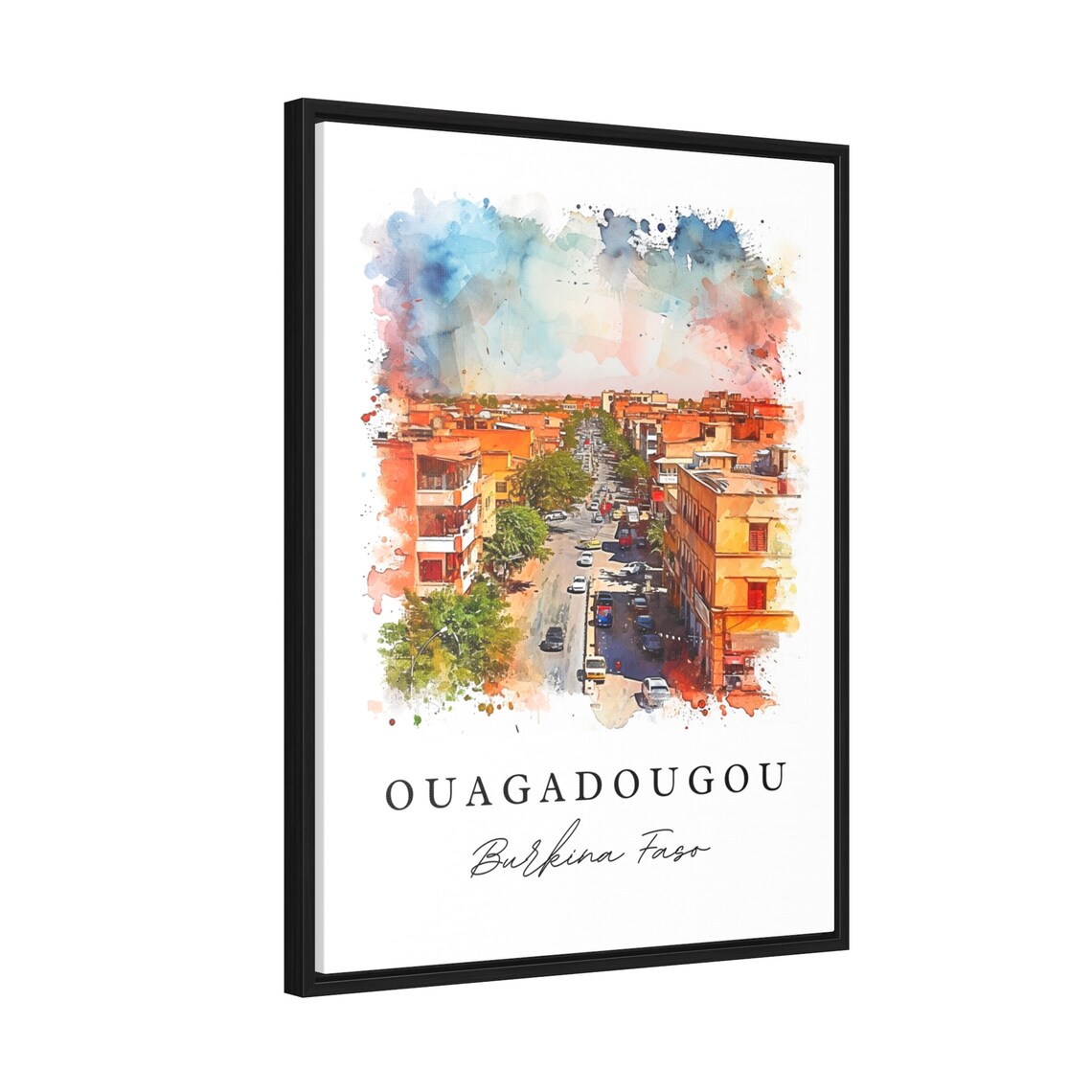 Ouagadougou Burkina Faso City Avenue Watercolor Travel Poster - Image 2