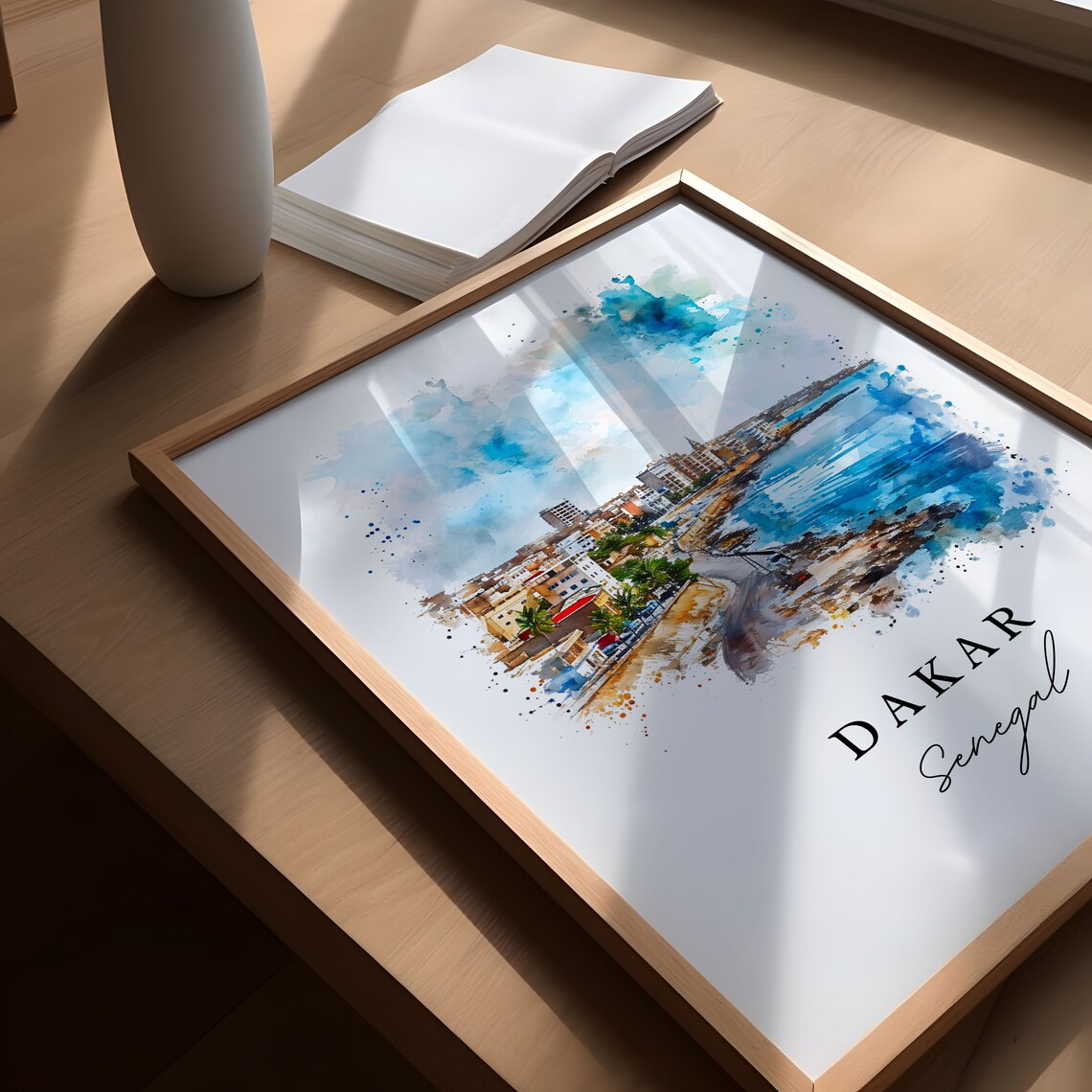 Dakar Senegal Watercolor Coastal City Skyline Ocean Travel Poster - Image 5